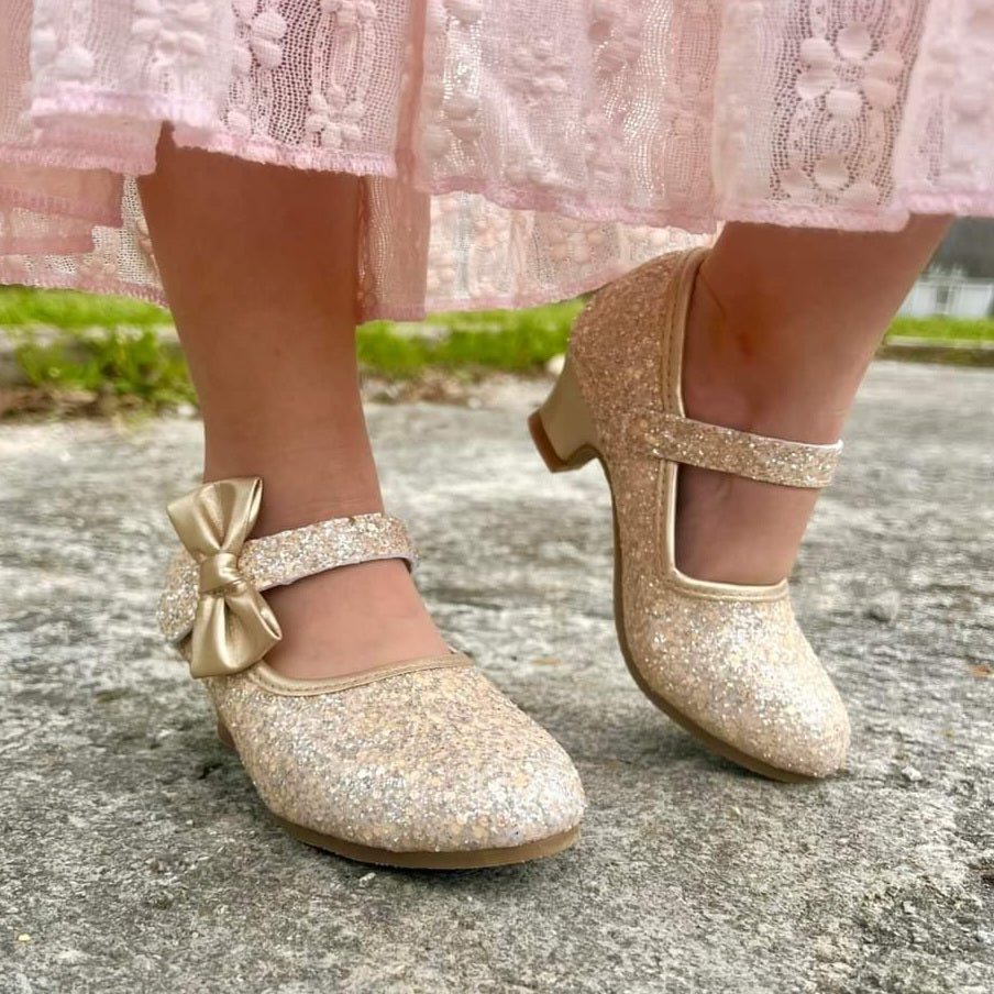 TYLEIGH Children's Heels in Gold Sparkle Leather