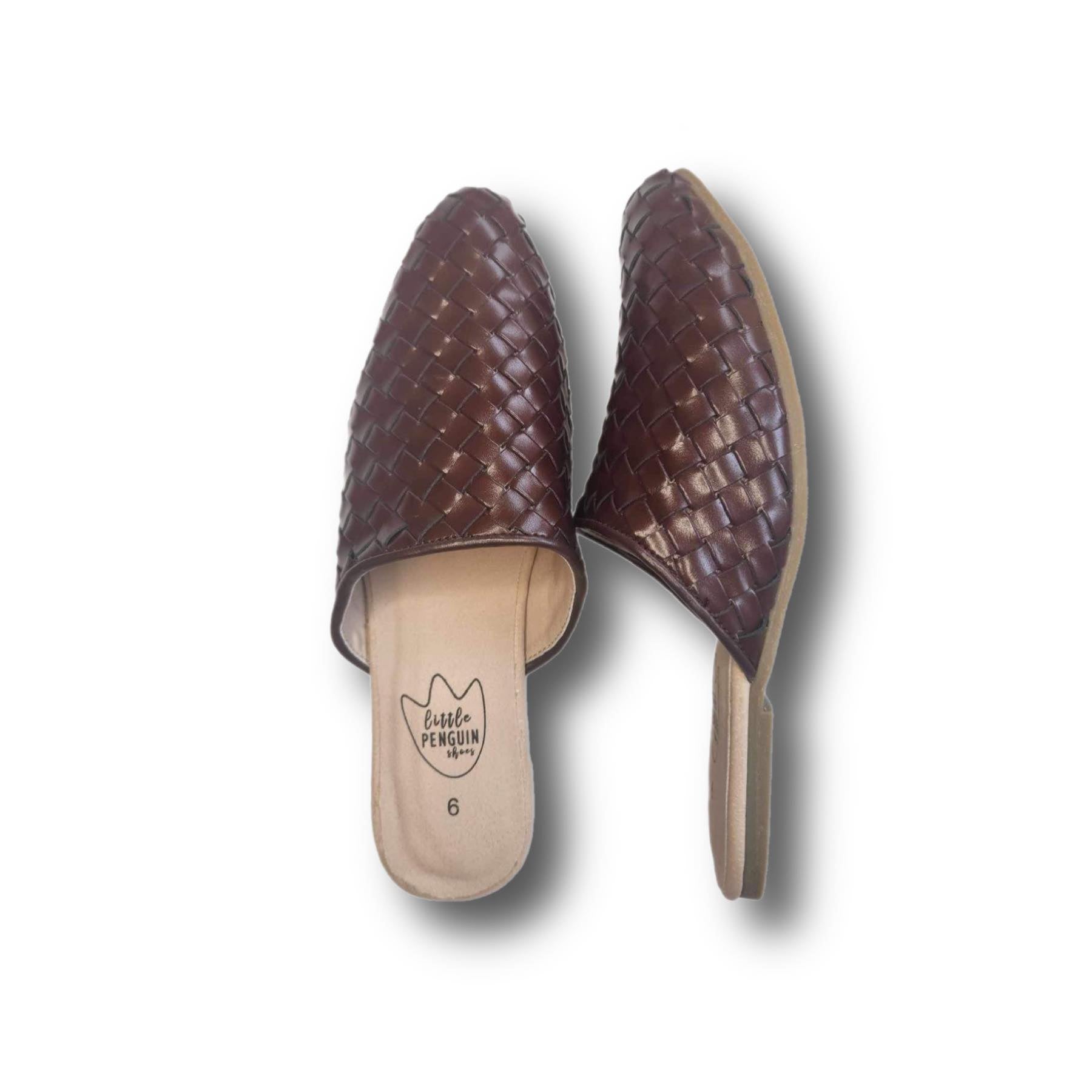 Adult Mule Shoe in Dark Brown Woven Leather