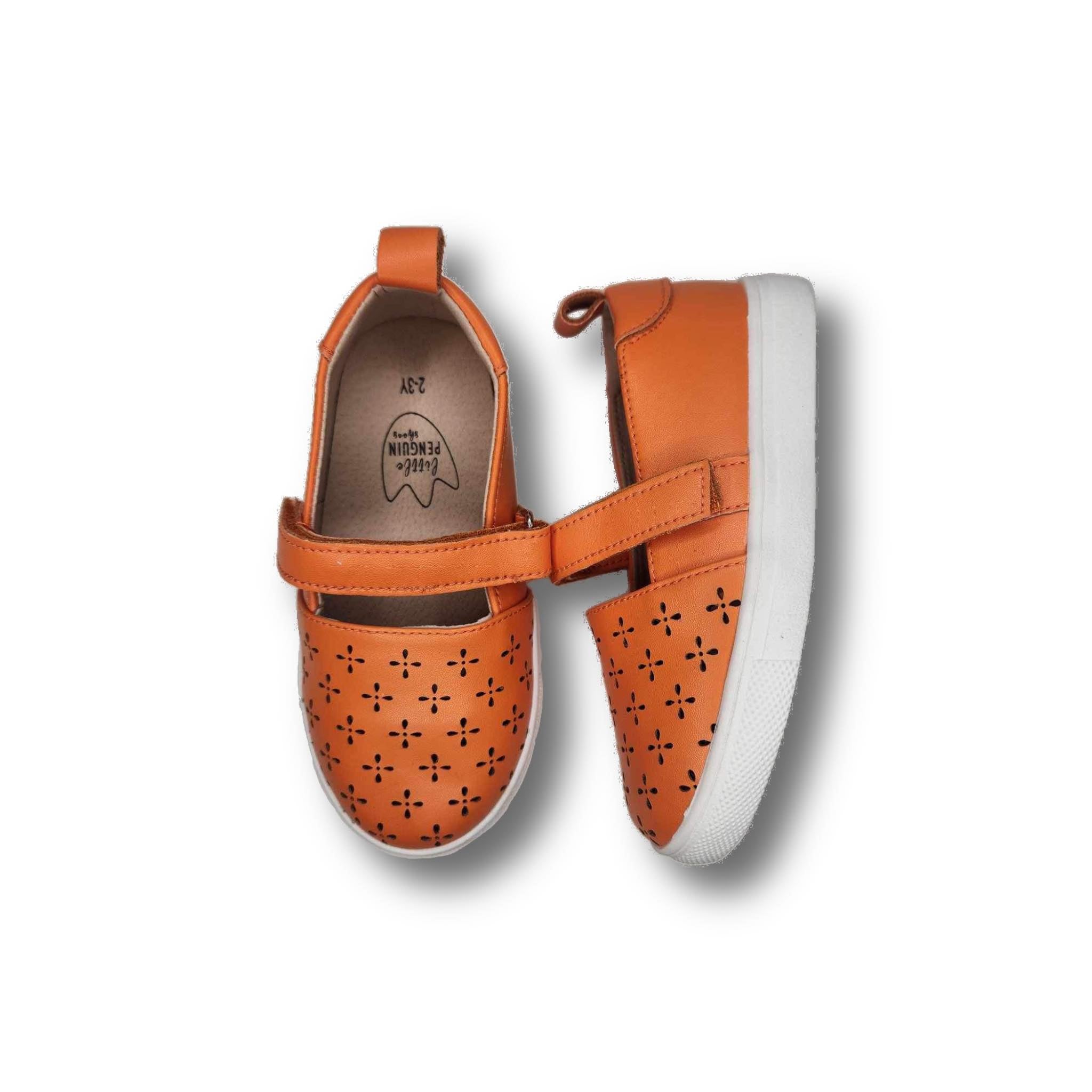 WILLA Children's Low-Top Sneaker in Orange Leather