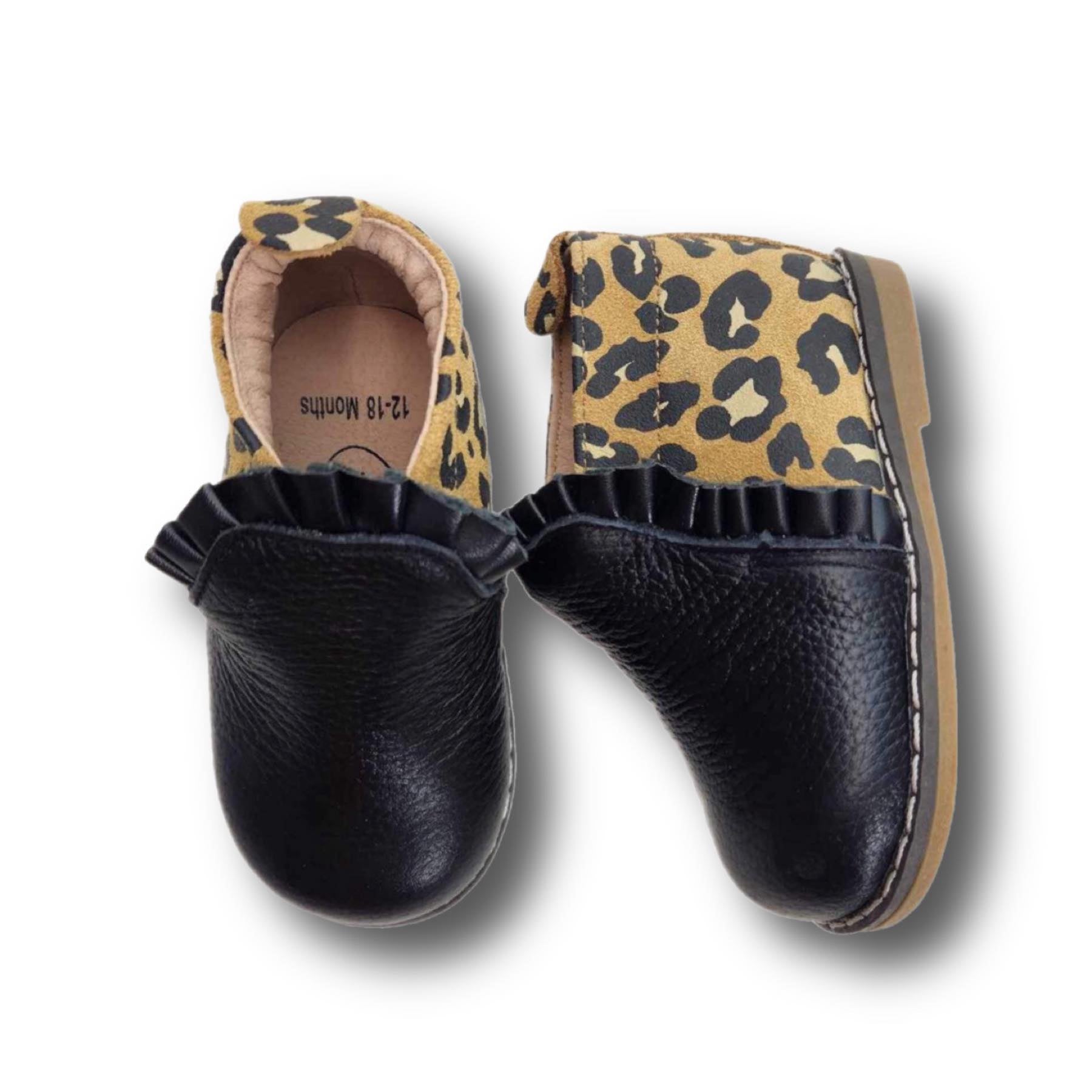 Adult Boot in Animal Print and Black Leather