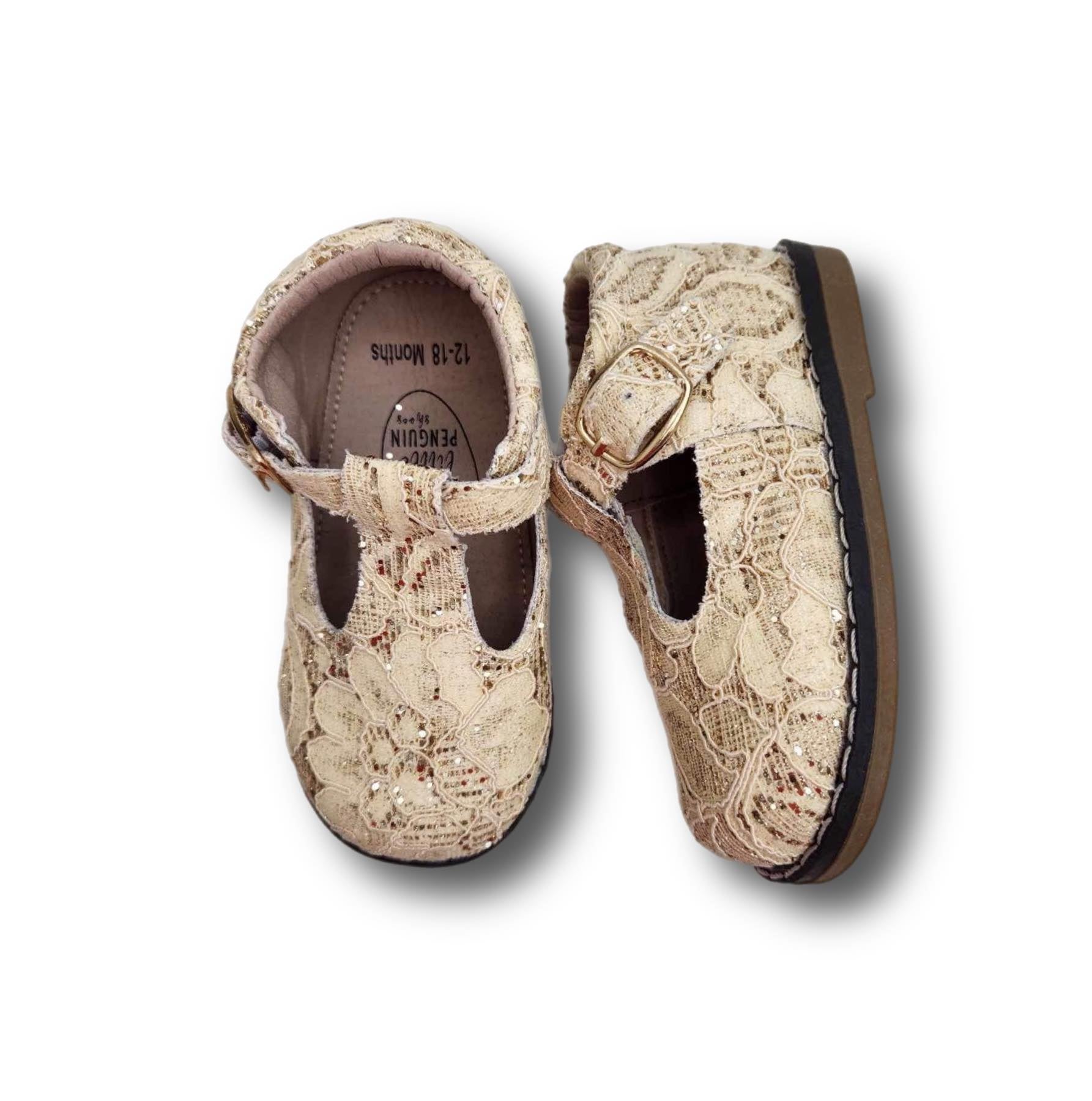 JULIANA Children's Flat Shoe in Golden Lace